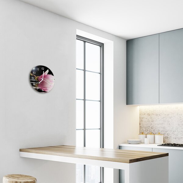 Sklenené hodiny okrúhle Magnolia kvetina fi 30 cm
