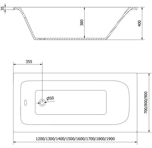 Mexen Vega Obdĺžniková vaňa 120 x 70 cm s opláštením, biela - 55011207000X