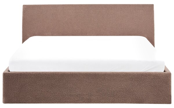 Posteľ hnedá buklé čalúnenie 180 x 200 cm prešívané čelo lamelový rošt s úložným priestorom moderný štýl spálňa