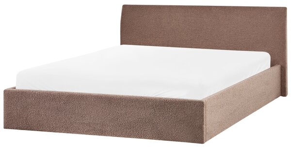 Posteľ hnedá buklé čalúnenie 180 x 200 cm prešívané čelo lamelový rošt s úložným priestorom moderný štýl spálňa