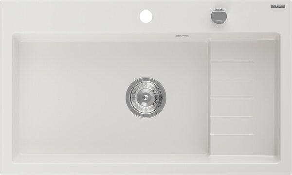 Mexen Omar granitový drez 1-komorový 800 x 480 mm, biely, sifón chróm - 6520801005-20
