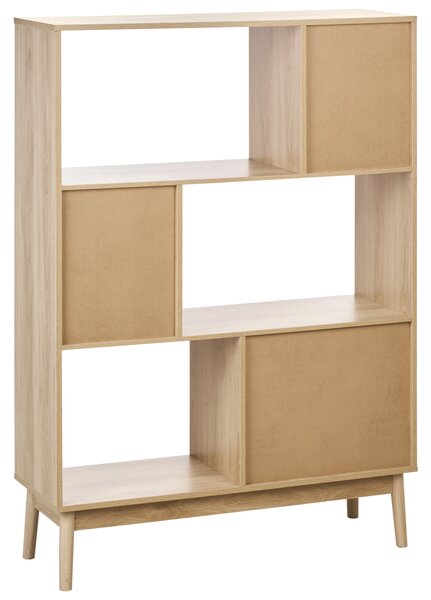 Knižnica svetlé drevo MDF nohy z borovicového dreva 100 x 35 x 140 cm 2 zásuvky 2 skrinky 3 police moderný štýl obývačka