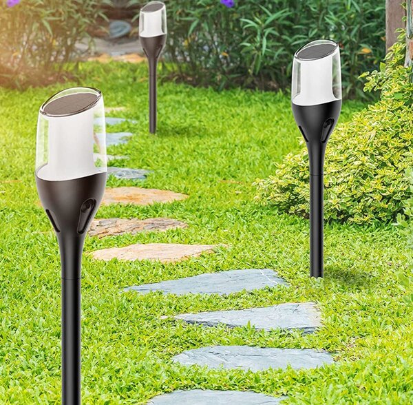 BERGE 12x Solárna LED lampášová tyčinka s plameňom 65 cm, silný PREMIUM