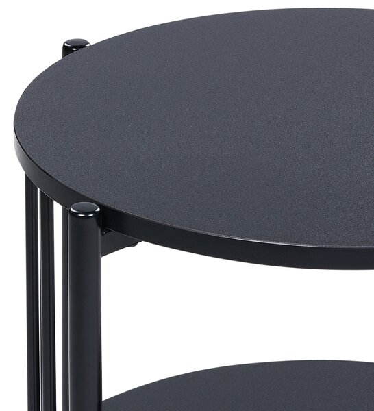 Odkladací stolík čierny MDF 40 x 40 cm okrúhly tvar s policou moderný retro štýl obývacia izba