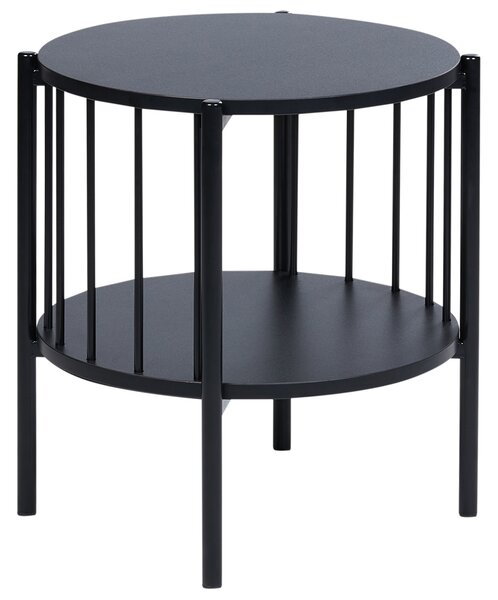 Odkladací stolík čierny MDF 40 x 40 cm okrúhly tvar s policou moderný retro štýl obývacia izba