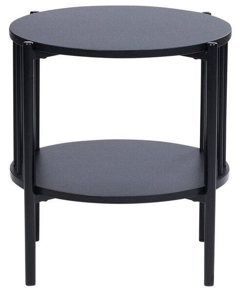 Odkladací stolík čierny MDF 40 x 40 cm okrúhly tvar s policou moderný retro štýl obývacia izba