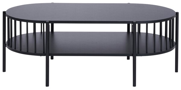 Konferenčný stolík čierny MDF 103 x 50 cm oválny tvar s policou moderný retro štýl obývacia izba