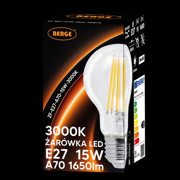 BERGE 10x LED žiarovka E27 15W 1650m 3000k vláknová dekoratívna retro