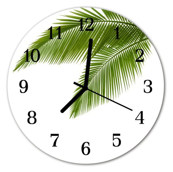 Sklenené hodiny okrúhle Palmové listy fi 30 cm