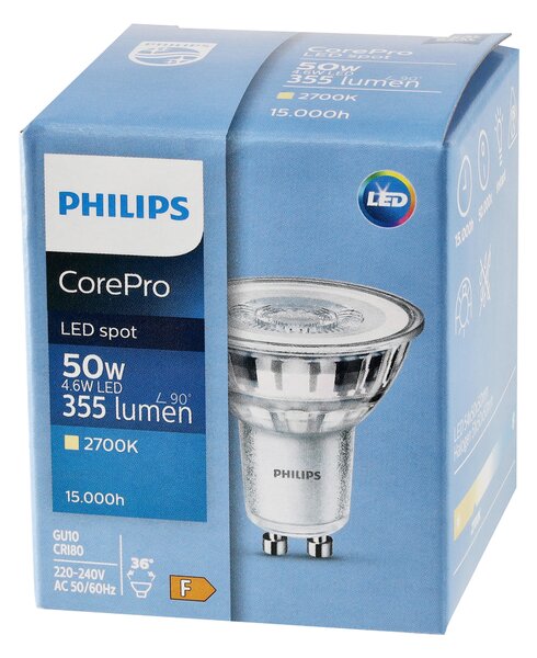 10x LED žiarovka GU10 PHILIPS 4,6W 355lm 36° teplá farba 2700k