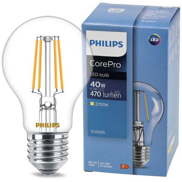 PHILIPS 10x LED žiarovka E27 s vláknom 7W 60W 806lm 2700k tepla biela