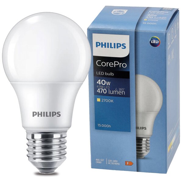 10x LED žiarovka PHILIPS E27 4,9W – teplá farba a úspora energie