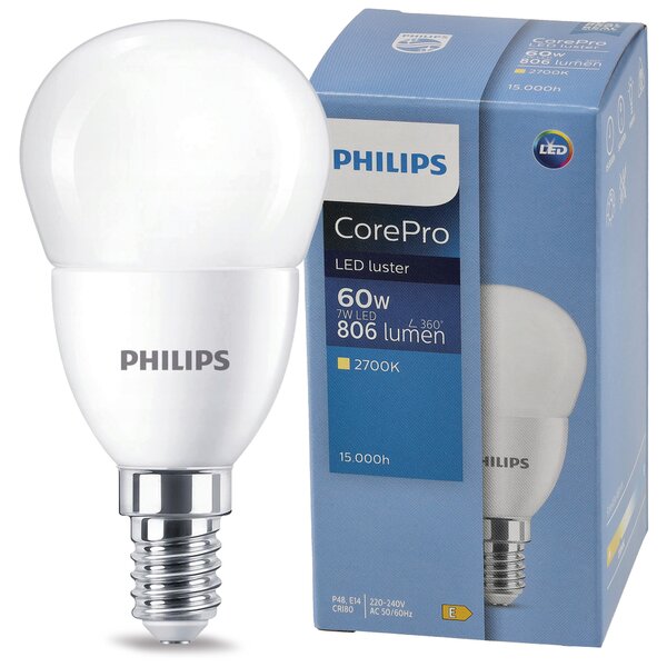 10x LED žiarovka E14 7W 806lm teplá farba 2700k 230v PHILIPS corepro