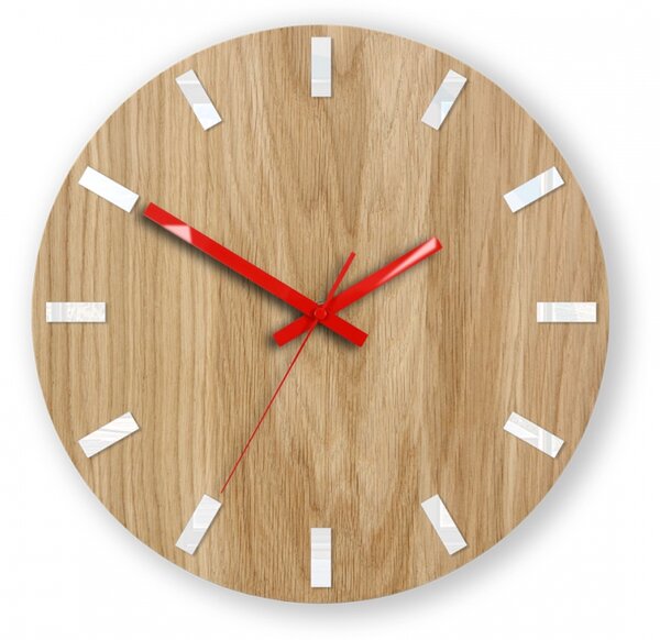 ModernClock Nástenné hodiny Simple Oak hnedo-červené