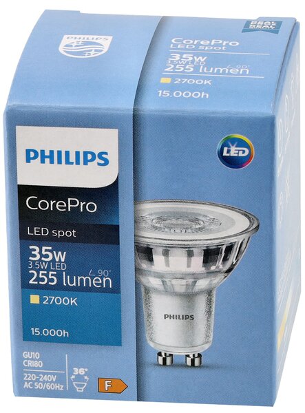 5x LED žiarovka PHILIPS GU10 3,5W 255lm 36° 2700k eyecomfort corepro