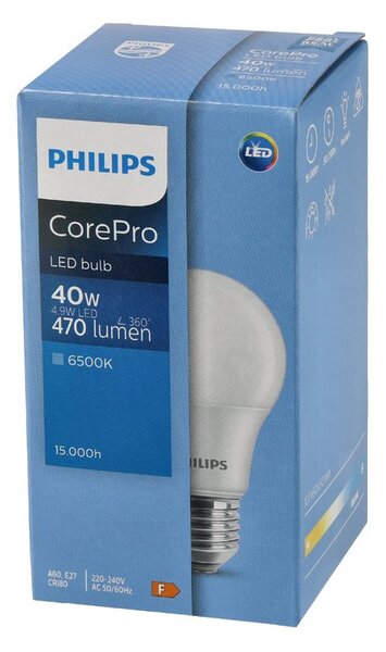 3x LED žiarovka PHILIPS E27 4,9W 470 lm 95 lm/w 6500 k eyecomfort corepro