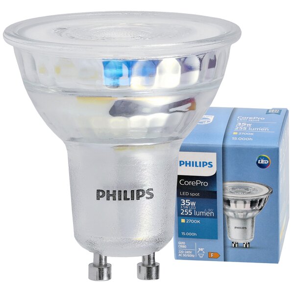 5x LED žiarovka PHILIPS GU10 3,5W 255lm 36° 2700k eyecomfort corepro