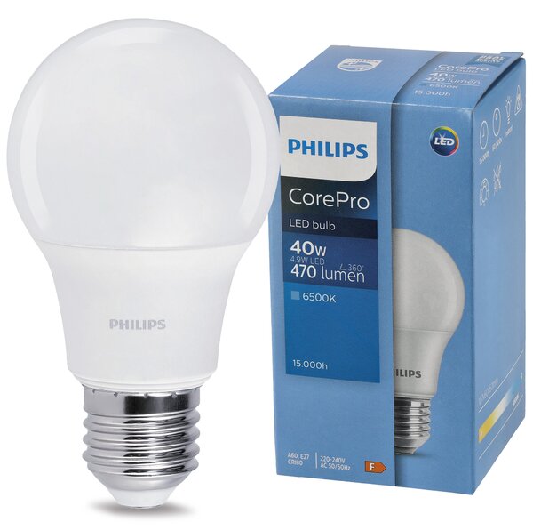 3x LED žiarovka PHILIPS E27 4,9W 470 lm 95 lm/w 6500 k eyecomfort corepro