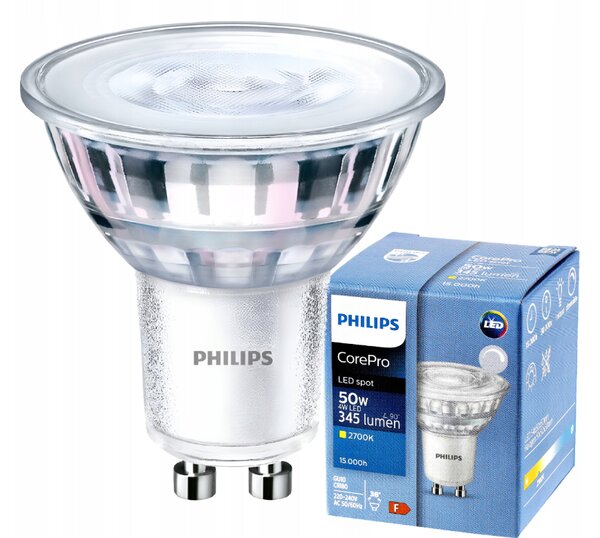 5x LED žiarovka PHILIPS GU10 4W 345lm 36° 2700k stmievateľná corepro