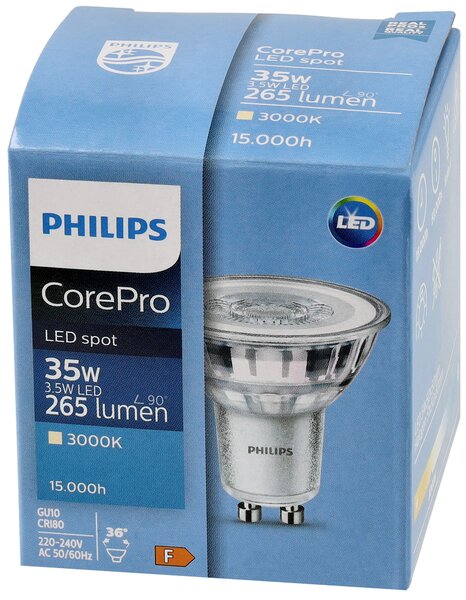 5x LED žiarovka PHILIPS GU10 3,5W 265lm 36° 3000k eyecomfort corepro