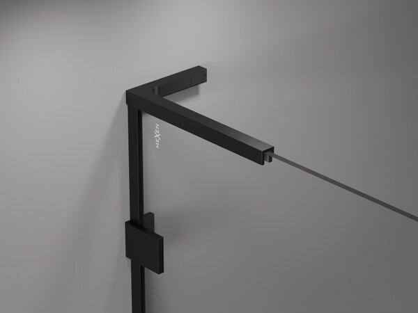 Mexen Lunar-B, L otočné pravé sprchové dvere 110 cm, 8mm číre sklo, čierny matný profil, 832SL-110-050-70-00-P
