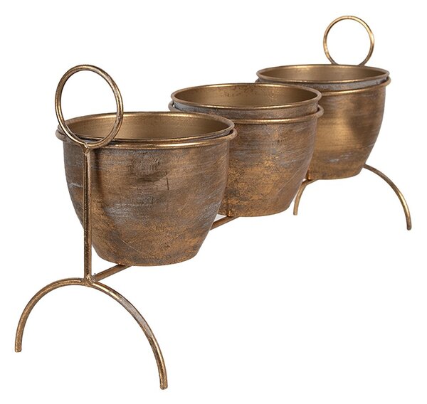 Medený antik plechový obal na kvetináč na nôžkach - 47*14*23 cm - Clayre & Eef