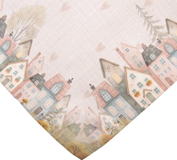 Béžová bavlnený obrus so srdiečkami a domčekmi Hearts & Houses - 100*100 cm - Clayre & Eef