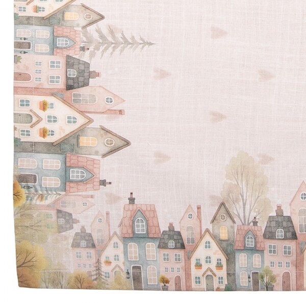 Béžová bavlnený obrus so srdiečkami a domčekmi Hearts & Houses - 100*100 cm - Clayre & Eef