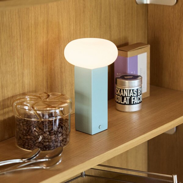 Stolová LED lampa na batérie LOW, modrá, výška 20 cm, kovová, s stmievačom jasu, Modrá, Obývacia izba / jedáleň, kov, Moderný, Stojacie svietidlo