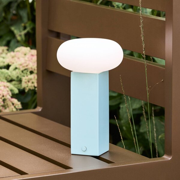 Stolová LED lampa na batérie LOW, modrá, výška 20 cm, kovová, s stmievačom jasu, Modrá, Obývacia izba / jedáleň, kov, Moderný, Stojacie svietidlo