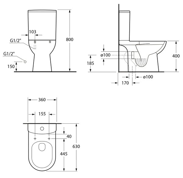 Aqualine Aqualine, TALAMO WC kombi WC, Rimless, spodný/zadný odpad, biela, PB107WR