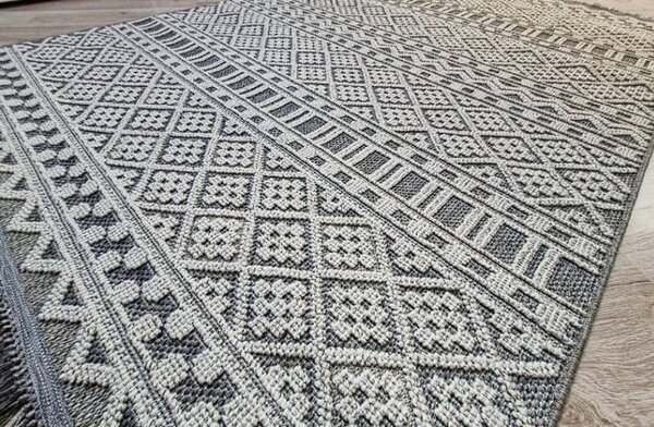 Sivý boho koberec s geometrickým vzorom Boho 086-S Rozmer: 60x100 cm