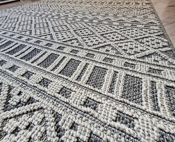Sivý boho koberec s geometrickým vzorom Boho 086-S Rozmer: 60x100 cm