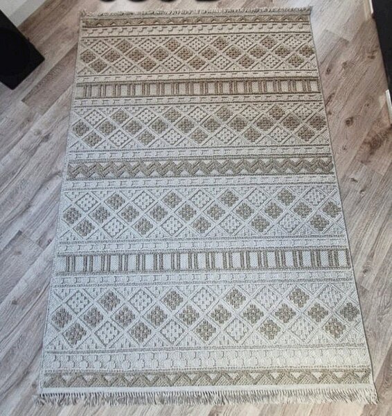 Moderný boho koberec s geometrickým vzorom – béžový 086-B Rozmer: 60x100 cm