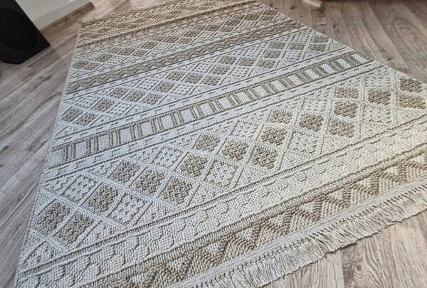 Moderný boho koberec s geometrickým vzorom – béžový 086-B Rozmer: 60x100 cm