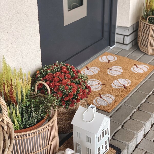 Hanse Home, Rohožka Halloween biele tekvice 105676 – na von aj na doma, 45x75, biela, chodba / predsieň