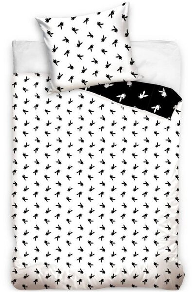 Bavlnené posteľné obliečky Playboy - motív Black & White - 100% bavlna - 70x90 cm + 140x200 cm