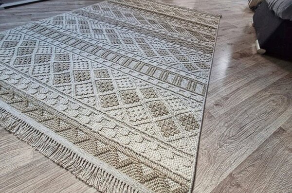 Moderný boho koberec s geometrickým vzorom – béžový 086-B Rozmer: 60x100 cm