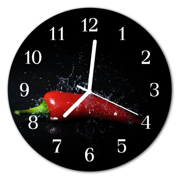 Nástenné sklenené hodiny Chilli korenie fi 30 cm