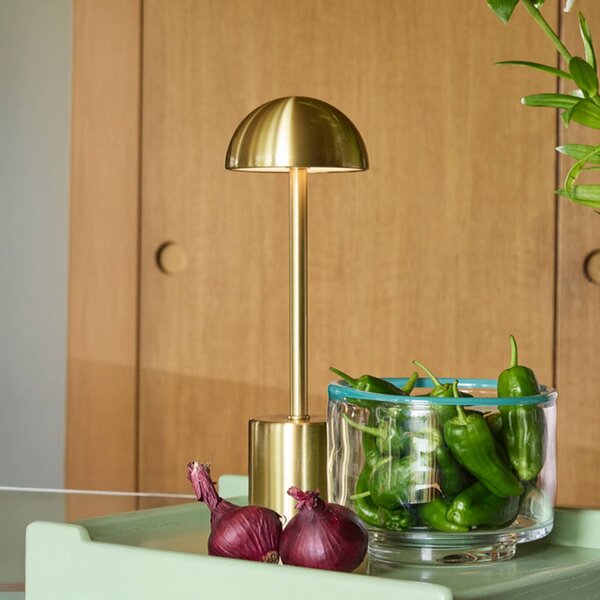 Stolová LED lampa na batérie Taten, v mosadznej farbe, výška 30 cm, kovová, Mosadz / zlato, kov, Moderný, Stojacie svietidlo