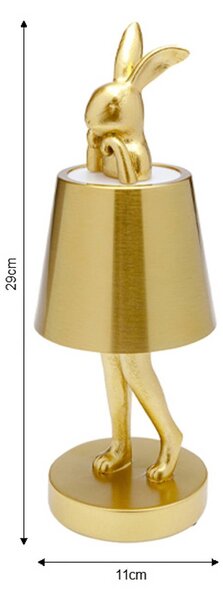 Kare LED stolná lampa na batérie Animal Rabbit, zlatá, IP54, 29 cm, Mosadz / zlato, Obývacia izba / jedáleň, Plast, Dizajn, Stolová lampa