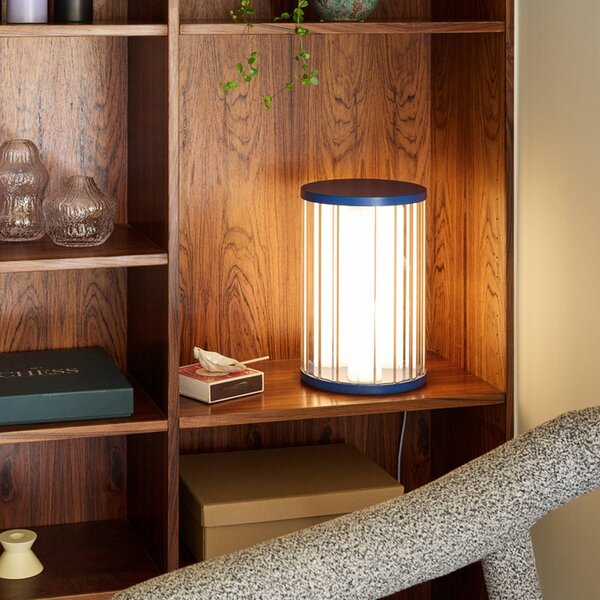 Stolová LED lampa Aru, modrá/číra, výška 30 cm, sklo/železo, Modrá, Obývacia izba / jedáleň, kov, Moderný, Stojacie svietidlo