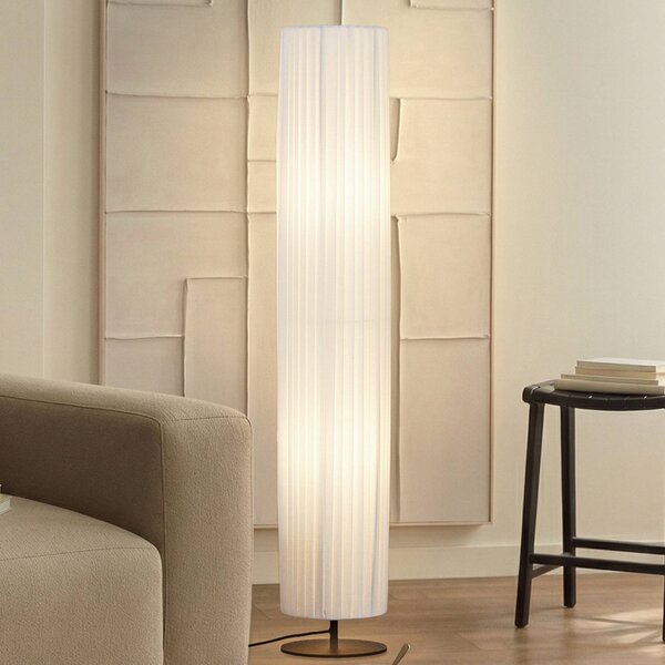 Lindby Stojacia lampa Virelle, biele, textil, výška 117 cm, E27, Biela / opálová, Obývacia izba / jedáleň, Textil / látka / hodváb, Stojaca lampa