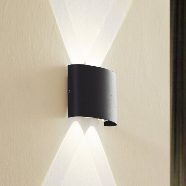 Lindby LED vonkajšie nástenné svietidlo Ithan, 2-pl., antracitové, 12 cm, Čierna, Hliník, Moderný, Nástenné svietidlo