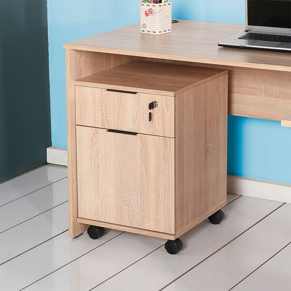 Uzamykateľný kontajner na kolieskach CORNO so zámkom, dub sonoma