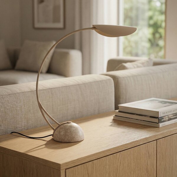Lucande stolová lampa Rivera, béžová, kov, kameň, 51 cm, G9, Hliník / sivá / zinok, Obývacia izba / jedáleň, kov, Moderný, Stojacie svietidlo