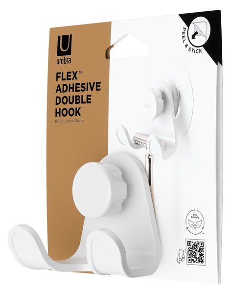 Biely samodržiaci háčik z recyklovaného plastu Flex Adhesive – Umbra