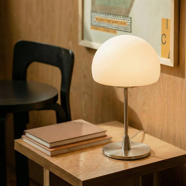 Fabas Luce Stolná lampa Gaia Big s dotykovou funkciou, biela, Hliník / sivá / zinok, Spálňa, kov, Moderný, Stojacie svietidlo