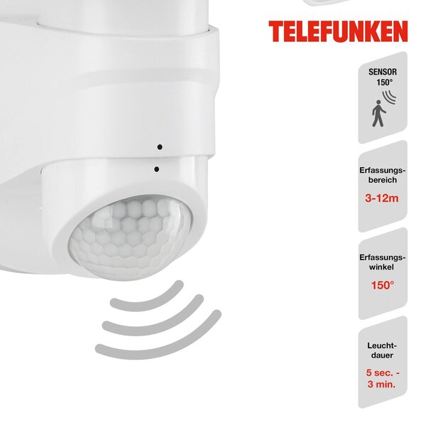 Telefunken Senzorové vonkajšie nástenné svietidlo LED Bilbao 2-svetelné biele, Biela / opálová, Plast, Moderný, Nástenné bodové svietidlo