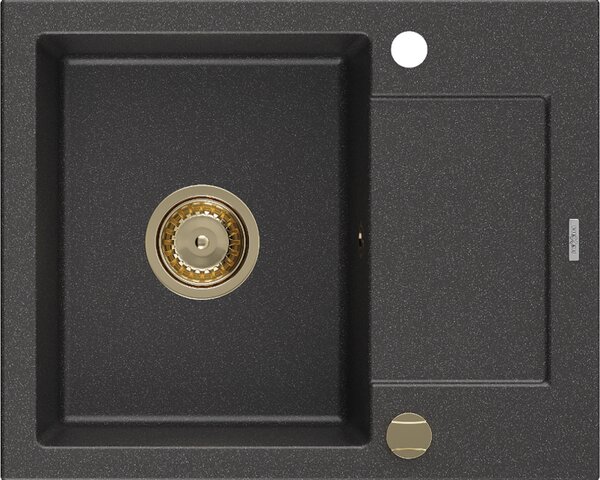 Mexen Enzo, granitový drez 576x465x174 mm, 1-komorový, čierna škvrnitá so zlatým sifónom, 6506571005-76-G